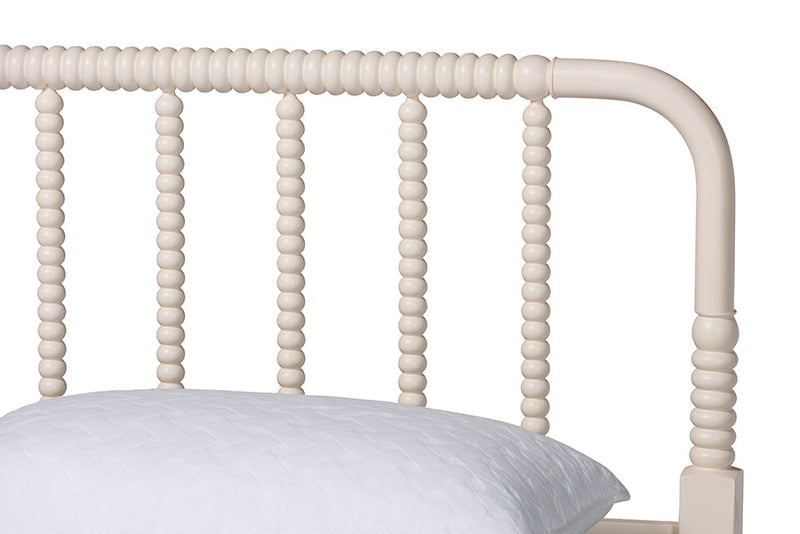 Bernice Farmhouse Ivory Spindle Wood King Size Platform Bed Baxton