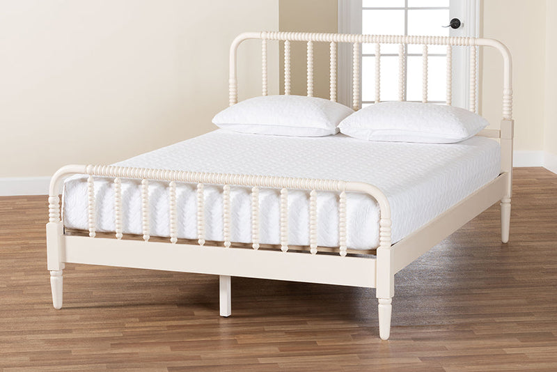 Bernice Farmhouse Ivory Spindle Wood King Size Platform Bed Baxton
