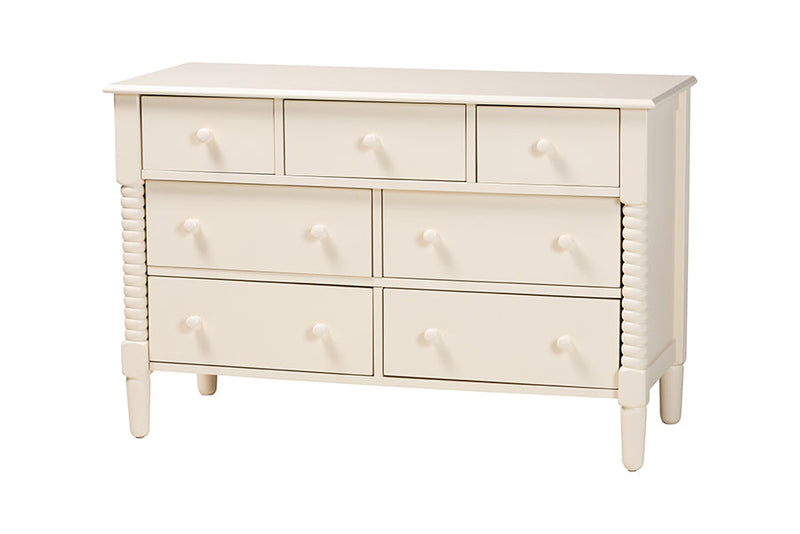 Bernice Ivory Spindle Wood King Size 4Pc Bedroom Set with Two Nightstands Baxton