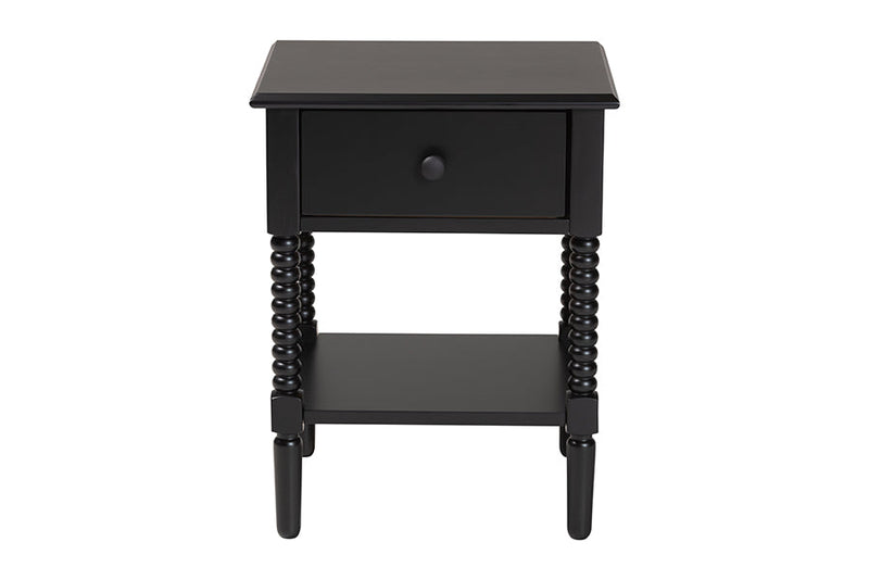 Bernice Farmhouse Black Spindle Wood 1-Drawer Nightstand Baxton