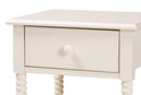 Bernice Farmhouse Ivory Spindle Wood 1-Drawer Nightstand Baxton