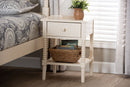 Bernice Farmhouse Ivory Spindle Wood 1-Drawer Nightstand Baxton