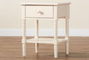Bernice Farmhouse Ivory Spindle Wood 1-Drawer Nightstand Baxton