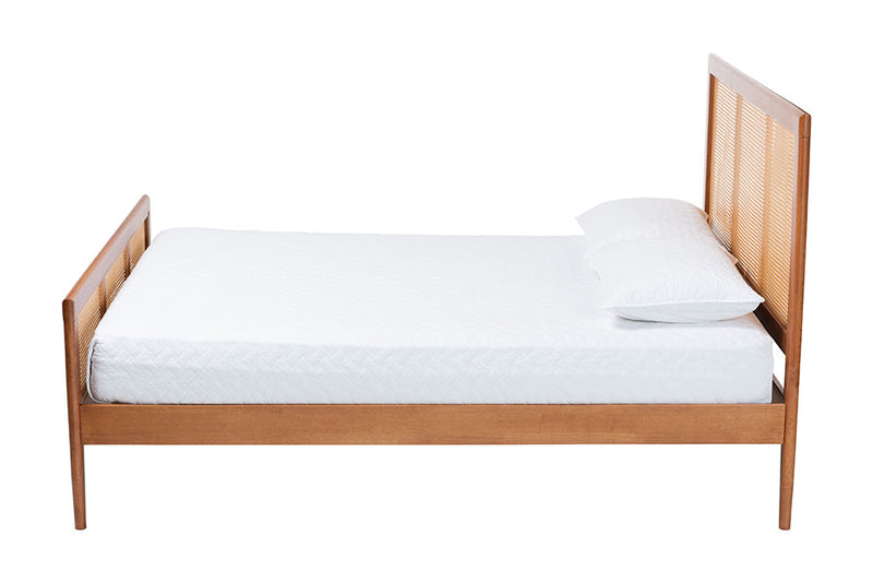 Webb Light Walnut Queen Platform Bed with Woven Rattan Baxton
