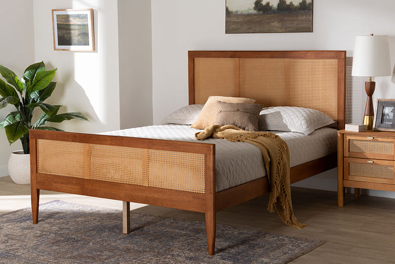 Webb Light Walnut King Platform Bed with Woven Rattan Baxton