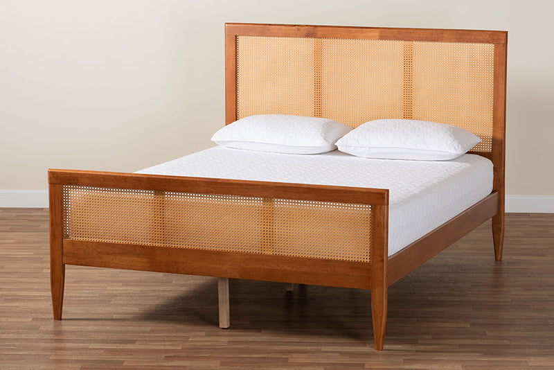 Webb Light Walnut King Platform Bed with Woven Rattan Baxton