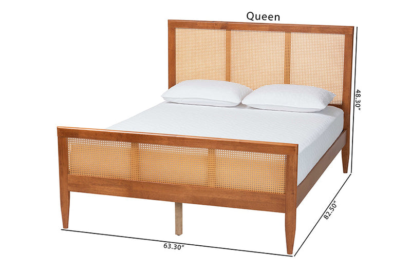 Webb Light Walnut Queen Platform Bed with Woven Rattan Baxton