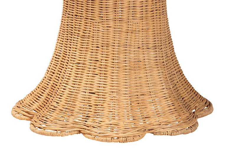 Benji Scallop Natural Rattan Pedestal Side Table Baxton
