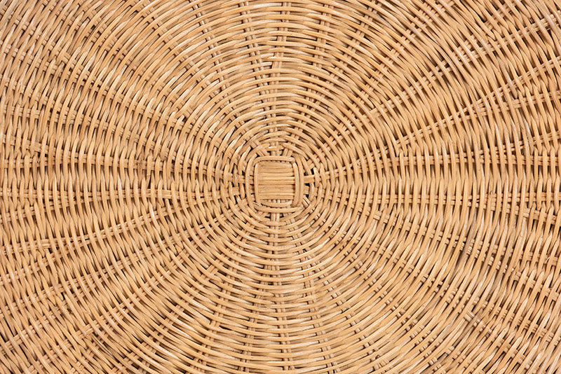 Benji Scallop Natural Rattan Pedestal Side Table Baxton