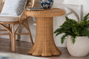Benji Scallop Natural Rattan Pedestal Side Table Baxton