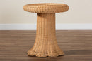 Benji Scallop Natural Rattan Pedestal Side Table Baxton