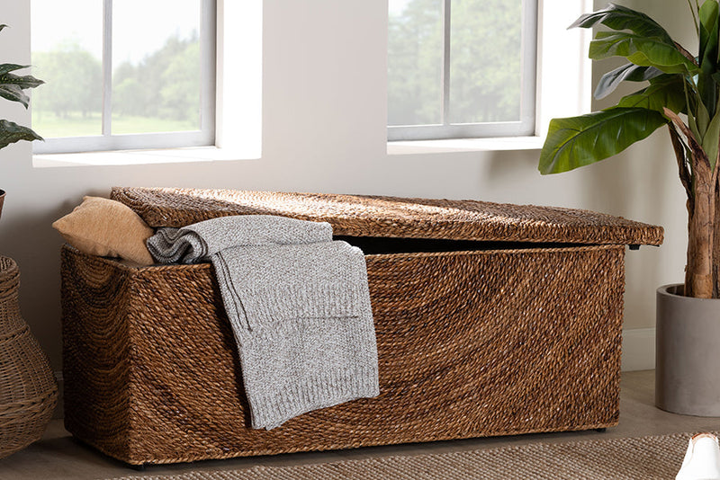 Niko Handwoven Seagrass Storage Bench with Removable Lid Baxton
