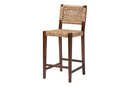 Delilah Handwoven Seagrass Bar Stool with Mahogany Wood Frame Baxton