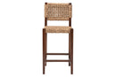Delilah Handwoven Seagrass Bar Stool with Mahogany Wood Frame Baxton