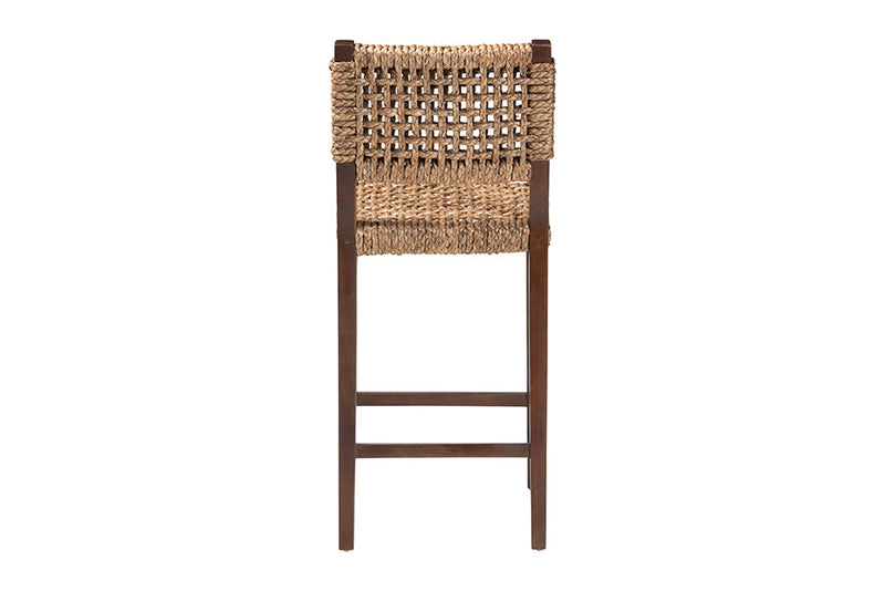 Delilah Handwoven Seagrass Bar Stool with Mahogany Wood Frame Baxton
