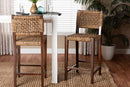 Delilah Handwoven Seagrass Bar Stool with Mahogany Wood Frame Baxton