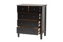 Bernice Farmhouse Black Spindle Wood 5-Drawer Chest Baxton