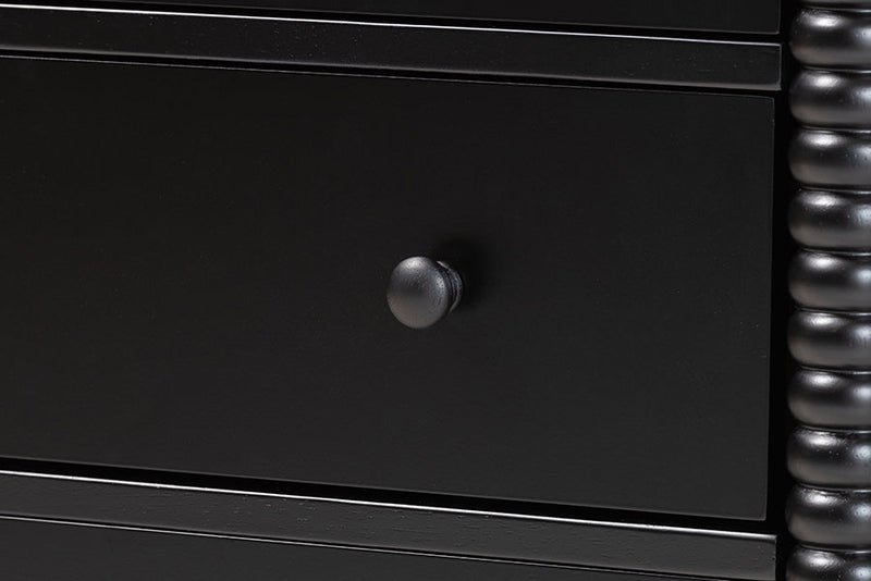 Bernice Farmhouse Black Spindle Wood 5-Drawer Chest Baxton
