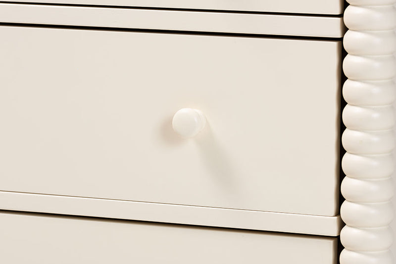 Bernice Farmhouse Ivory Spindle Wood 5-Drawer Chest Baxton