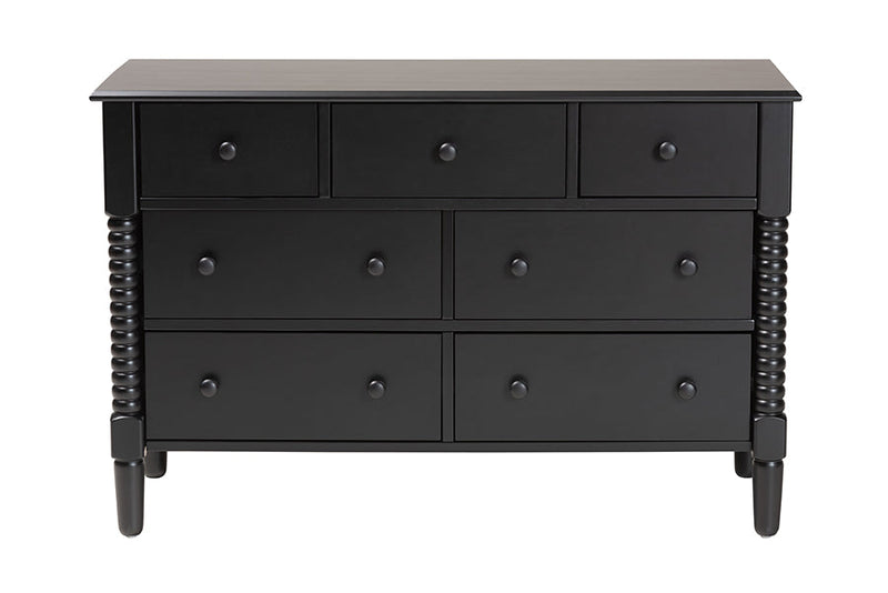 Bernice Farmhouse Black Spindle Wood 7-Drawer Dresser Baxton