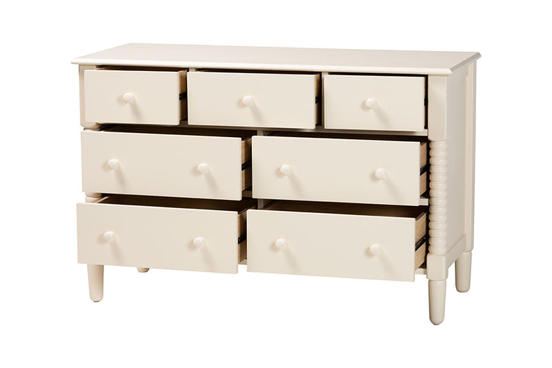 Bernice Farmhouse Ivory Spindle Wood 7-Drawer Dresser Baxton