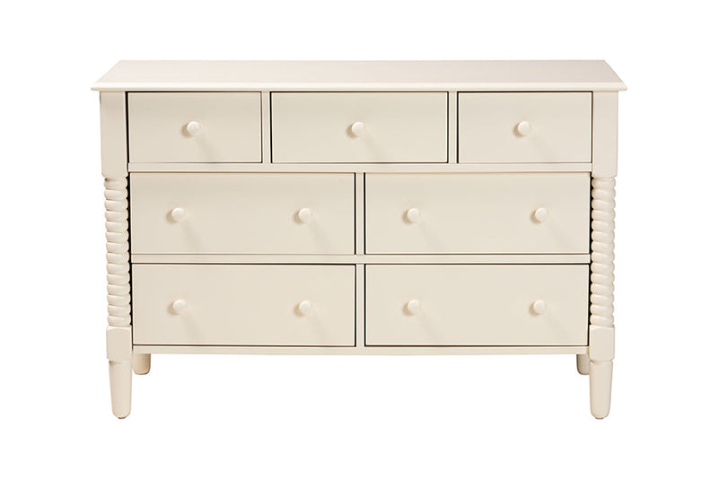 Bernice Farmhouse Ivory Spindle Wood 7-Drawer Dresser Baxton