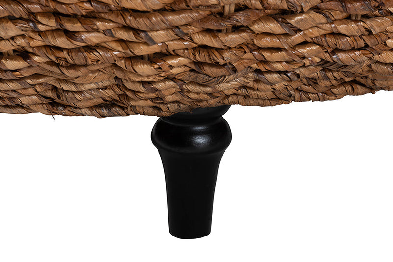 Romana Handwoven Seagrass Coffee Table with Wooden Legs Baxton