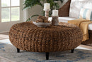Romana Handwoven Seagrass Coffee Table with Wooden Legs Baxton