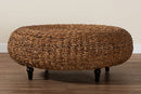 Romana Handwoven Seagrass Coffee Table with Wooden Legs Baxton