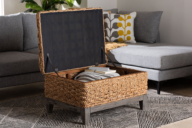Tabitha Handwoven Seagrass Storage Ottoman with Lift Top Lid Baxton