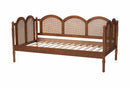 Caroline Scalloped Daybed - Twin Size Wooden Frame with Rattan Panels Baxton