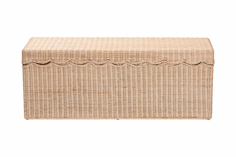 Helios Scallop Natural Rattan Bench with Lift-top Lid Baxton