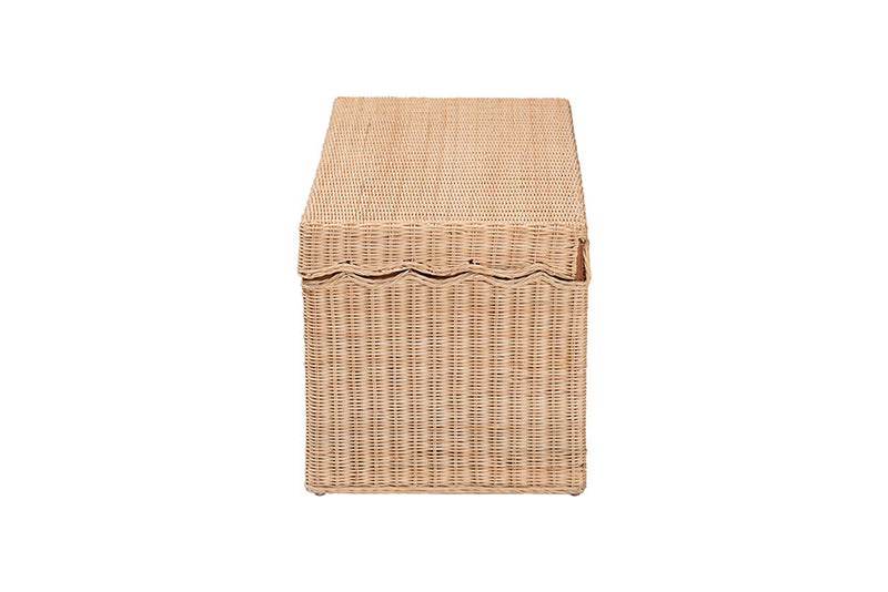 Helios Scallop Natural Rattan Bench with Lift-top Lid Baxton