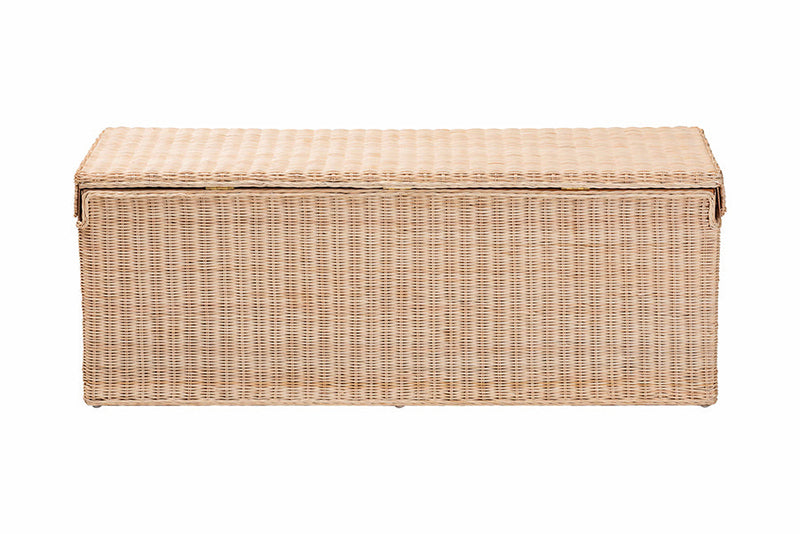 Helios Scallop Natural Rattan Bench with Lift-top Lid Baxton