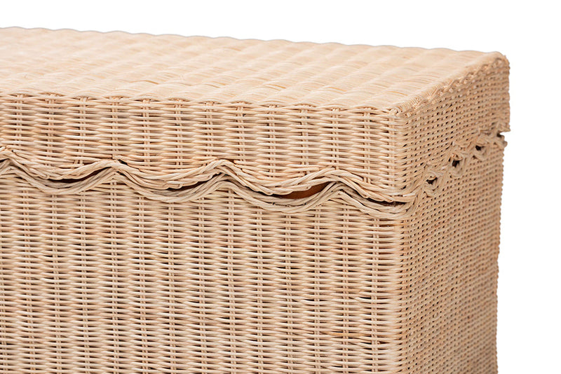 Helios Scallop Natural Rattan Bench with Lift-top Lid Baxton