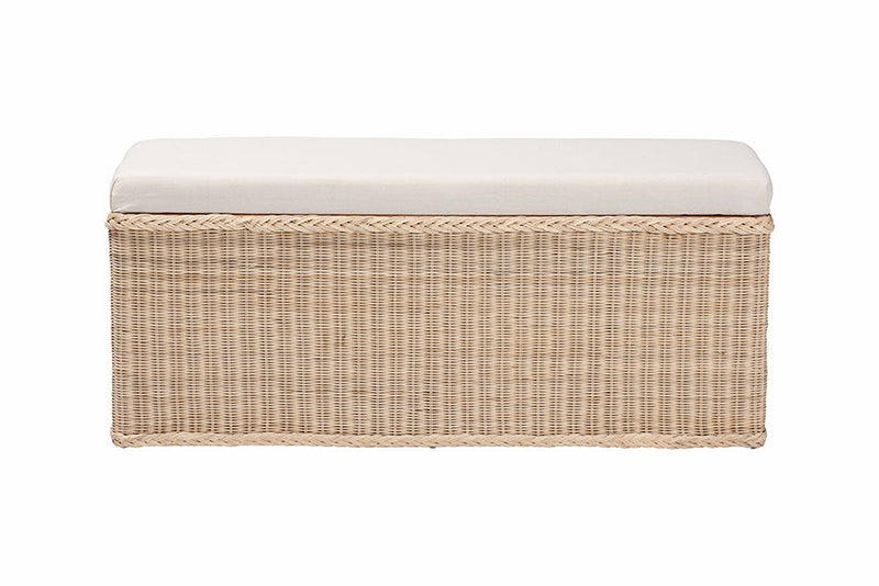 Ariba Braided Natural Rattan Storage Bench with Cushioned Lift-Top Lid Baxton