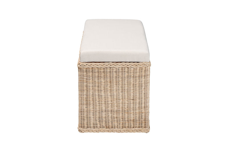 Ariba Braided Natural Rattan Storage Bench with Cushioned Lift-Top Lid Baxton