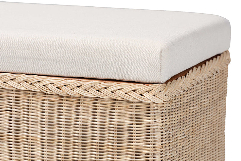 Ariba Braided Natural Rattan Storage Bench with Cushioned Lift-Top Lid Baxton