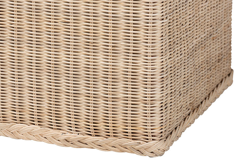 Ariba Braided Natural Rattan Storage Bench with Cushioned Lift-Top Lid Baxton