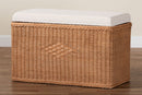 Glennis Braided Natural Rattan Storage Bench with Cushioned Lift-Top Lid Baxton