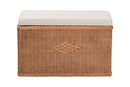 Glennis Braided Natural Rattan Storage Bench with Cushioned Lift-Top Lid Baxton