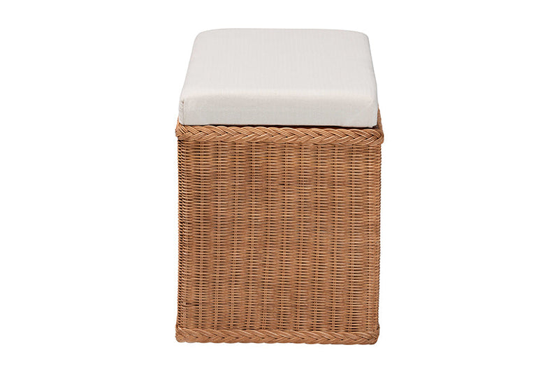 Glennis Braided Natural Rattan Storage Bench with Cushioned Lift-Top Lid Baxton