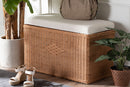 Glennis Braided Natural Rattan Storage Bench with Cushioned Lift-Top Lid Baxton