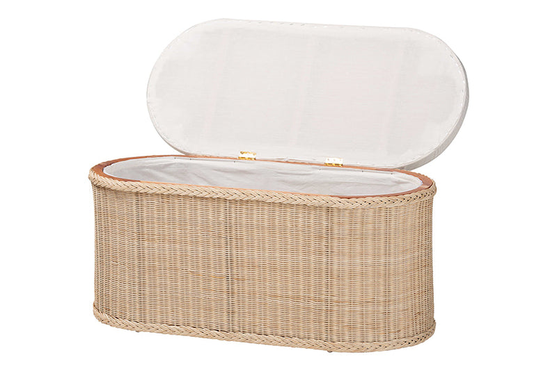 Ariba Braided Natural Rattan Storage Bench with Cushioned Lift-Top Lid Baxton