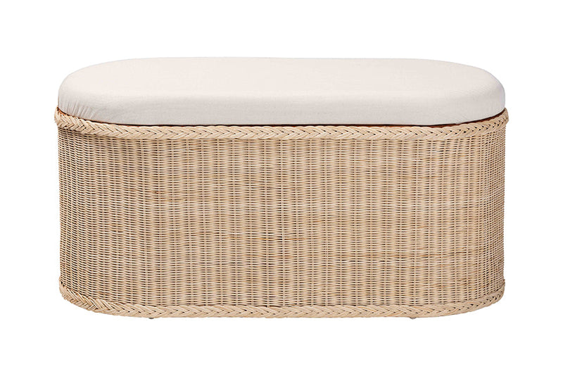 Ariba Braided Natural Rattan Storage Bench with Cushioned Lift-Top Lid Baxton