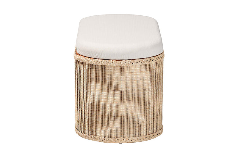 Ariba Braided Natural Rattan Storage Bench with Cushioned Lift-Top Lid Baxton