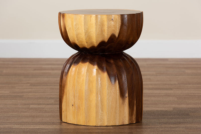 Olivera Hand- carved Suar Wood Side Table Baxton
