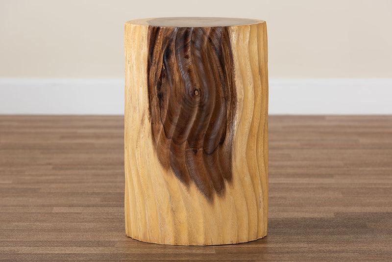 Eliada Hand-carved Suar Wood Side Table Baxton