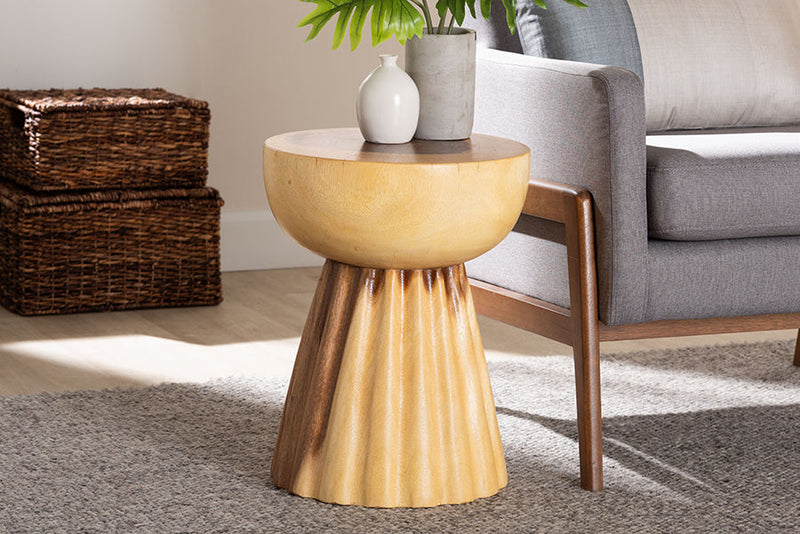 Adede Hand-carved Suar Wood Side Table Baxton
