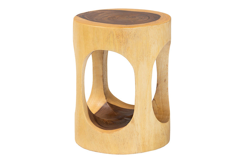 Isabel Hand-carved Suar Wood Side Table Baxton